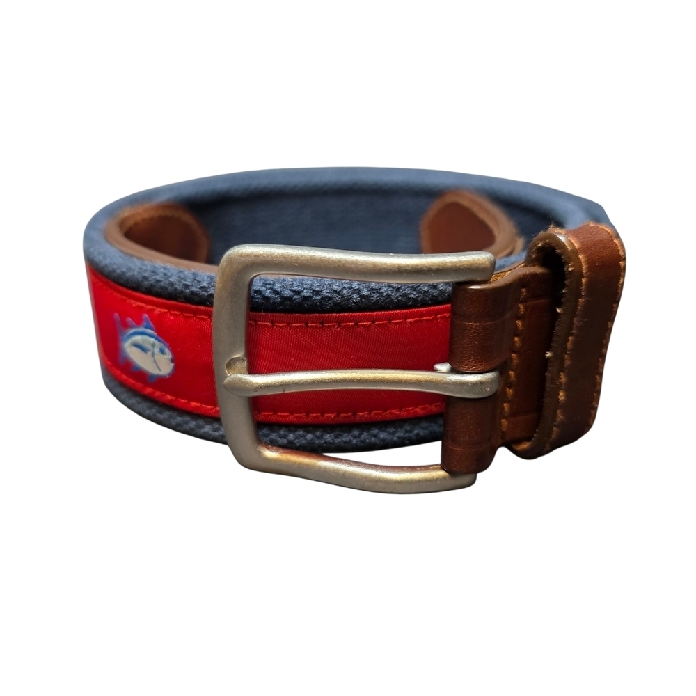 Southern Tide Mens Red & Navy Skipjack Ribbon Belt 3809 Size 30